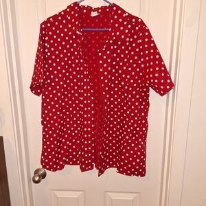 Red Polka Dot Short Sleeve Button Down